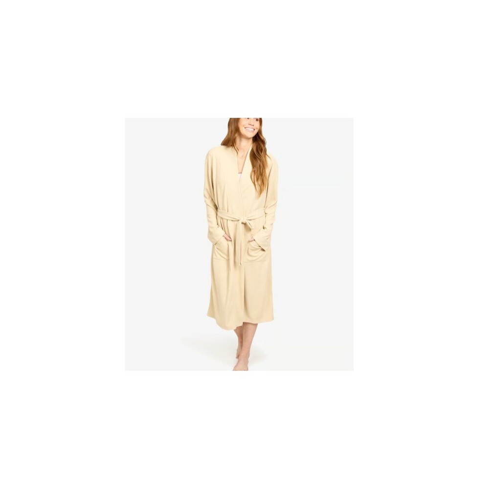 Line & Dot Women's Waffle Knit Texture Tie Waist Robe Beige Size S/M Retails $78